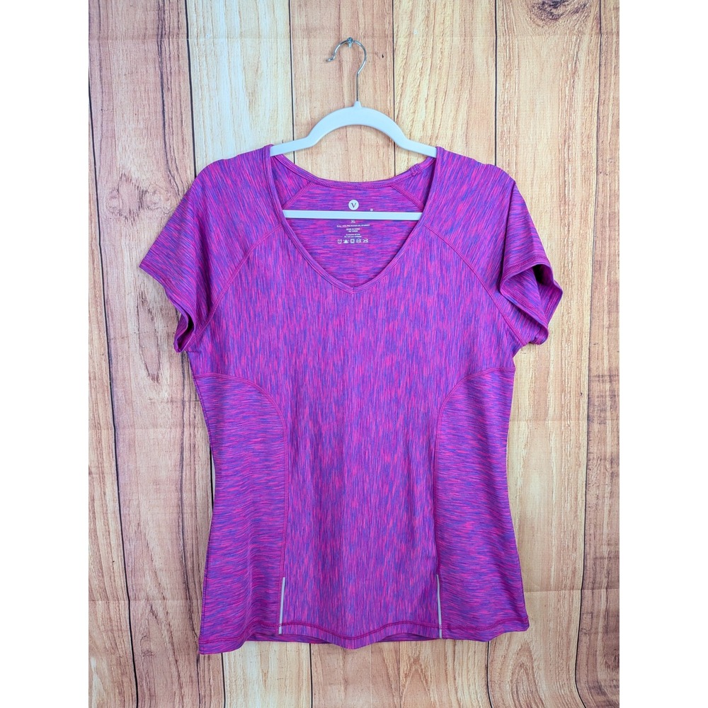 Velocity Womens XL Purple Pink Space Dye V-Neck Activewear Short Sleeve T-Shirt
